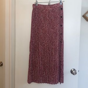 Topshop Pleated Slit Button Front MIDI Skirt - Pink Print